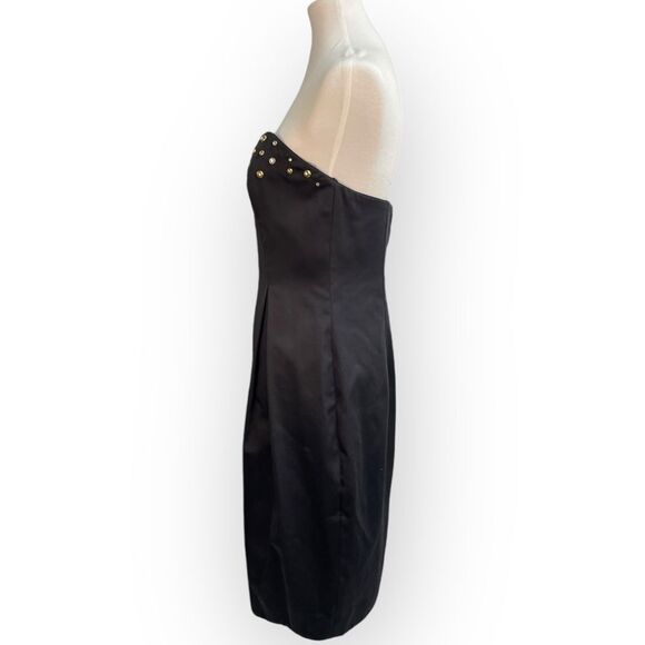 Vintage Black strapless dress, sz 12. Gold accents sweetheart retro prom formal - Picture 4 of 16